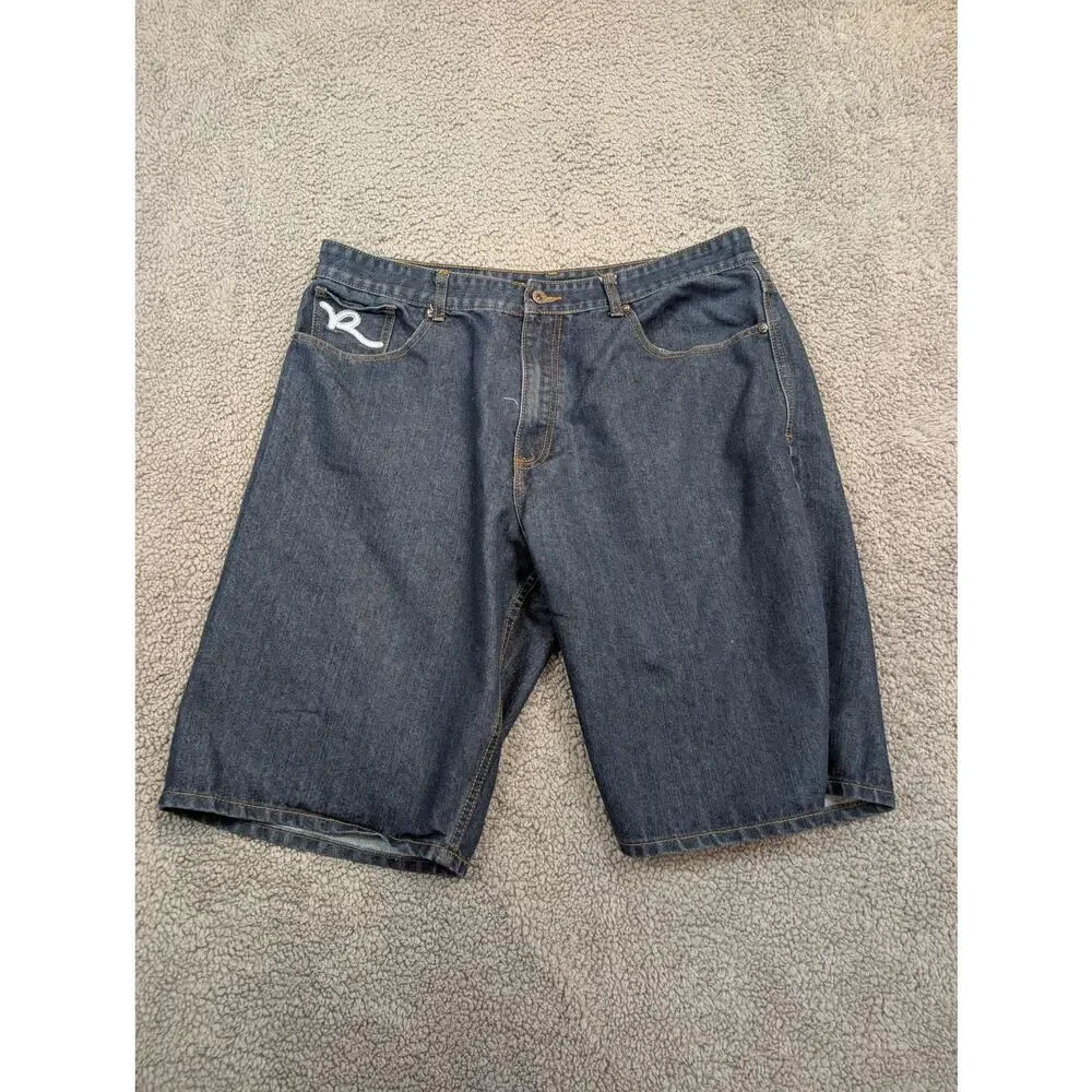 Rocawear Men's Shorts W40 Dark Wash Embroidered Y2K Baggy (1062)